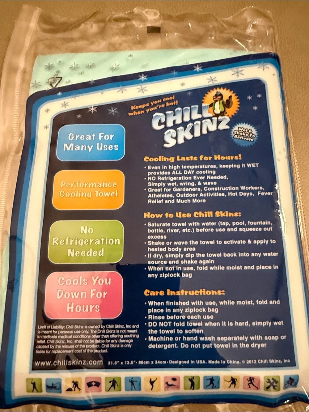 Chill Skinz Instant Cooling Hand Towel - Light Aqua